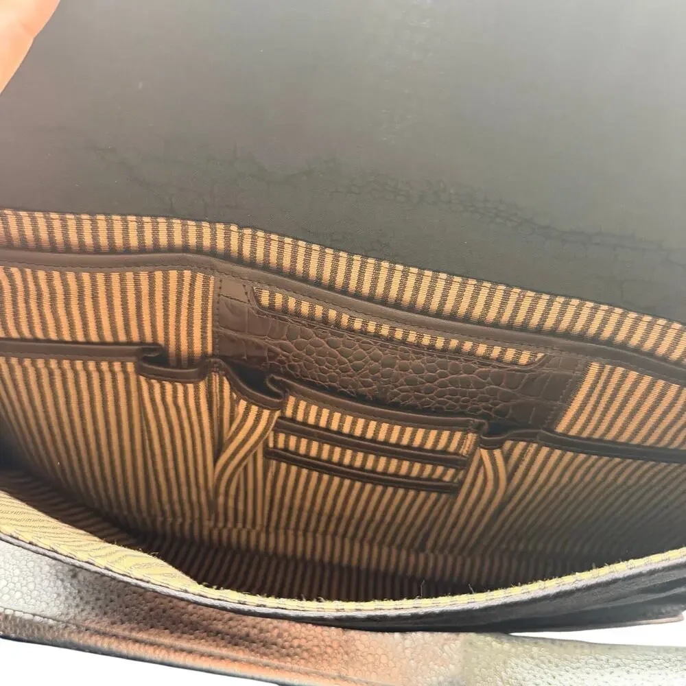 Brighton for Business Martha Leather Laptop Briefcase Croc Trim Work Bag